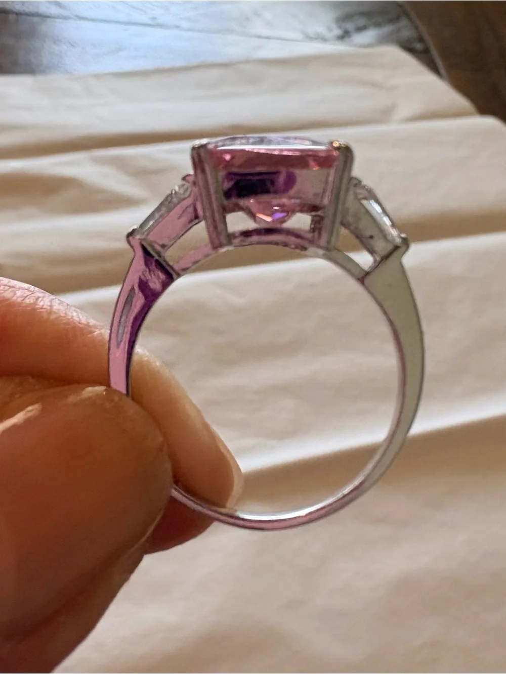 Pink Square-Cut Statement Ring in Silver